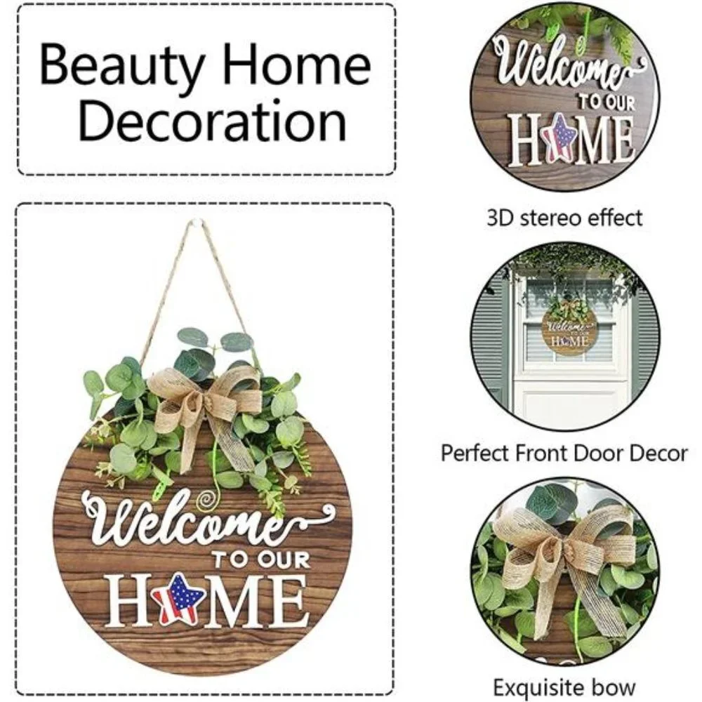 Interchangeable Seasonal Welcome Sign Front Door Decoration, Rustic Wood Wreaths